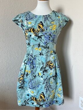 Gap Kids Light Blue Yellow Floral Butterfly Short Sleeve Dress XXL 14-16 NWT
